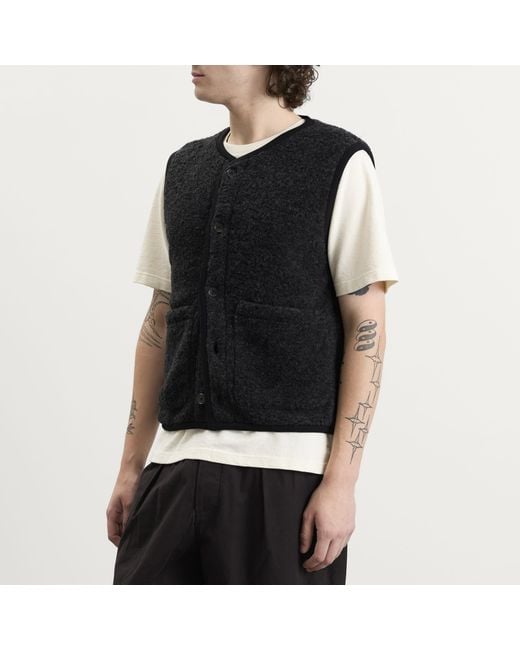 Universal Works Black Bouclet Fleece Lancaster Gilet for men
