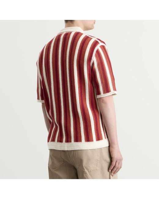 Wax London Red Porto Knit Stripe Shirt for men