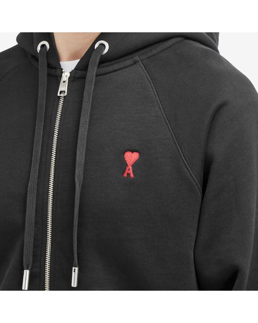 AMI Black Small A Heart Zip Hoodie for men