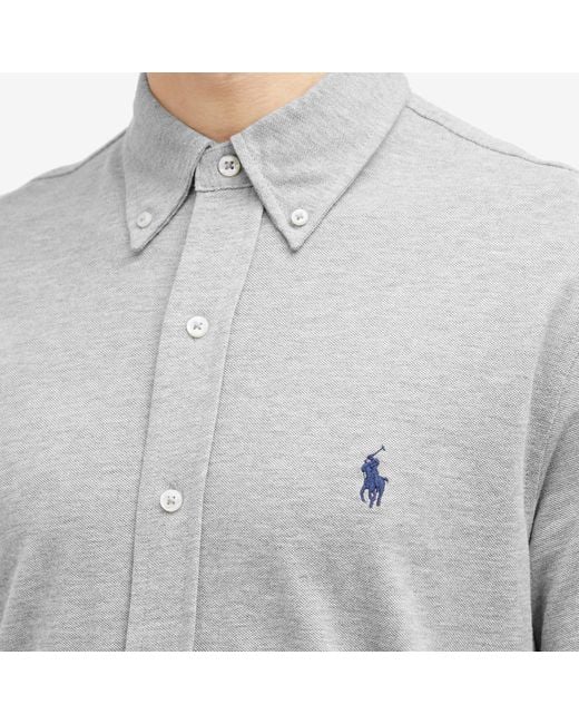 Polo Ralph Lauren Short Sleeve Button Down Pique Shirt in Grey for Men Lyst UK