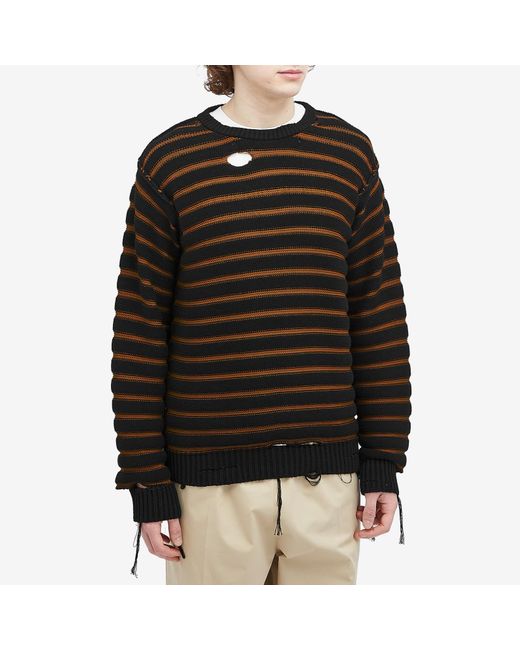 MM6 by Maison Martin Margiela Black Stripe Distressed Knitted Jumper for men