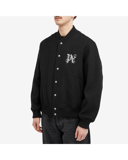 Palm Angels Black Monogram Varsity Jacket for men