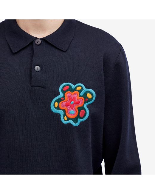 by Parra Blue Flower Blob Knitted Polo Shirt for men