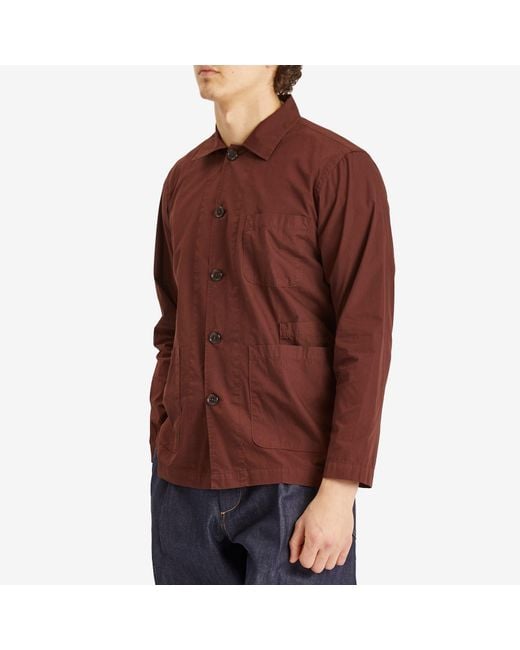 Universal Works Brown Fine Poplin Bakers Overshirt for men
