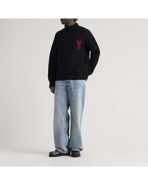 AMI Black Rollneck Contrasted Adc Jumper for men