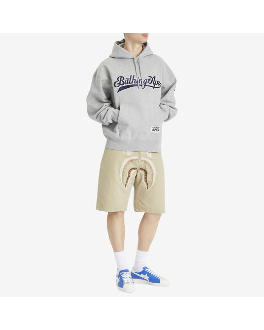 A Bathing Ape Gray Baseball Logo Relaxed Fit Pullover Hoodie for men