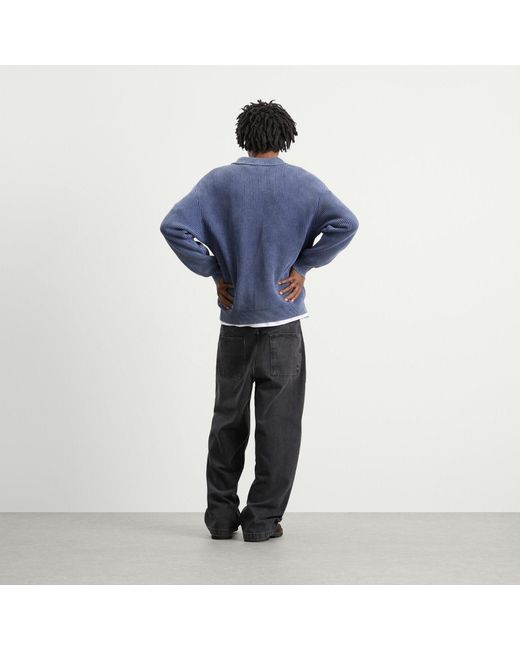 BOUND Blue Acid Wash Half Zip Pullover for men