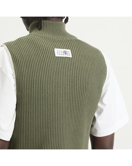 Maison Margiela Green Mm6 Knitted Ribbed Zip Vest for men
