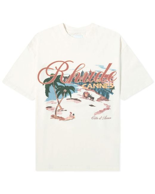 Rhude White Cannes Beach T-Shirt for men