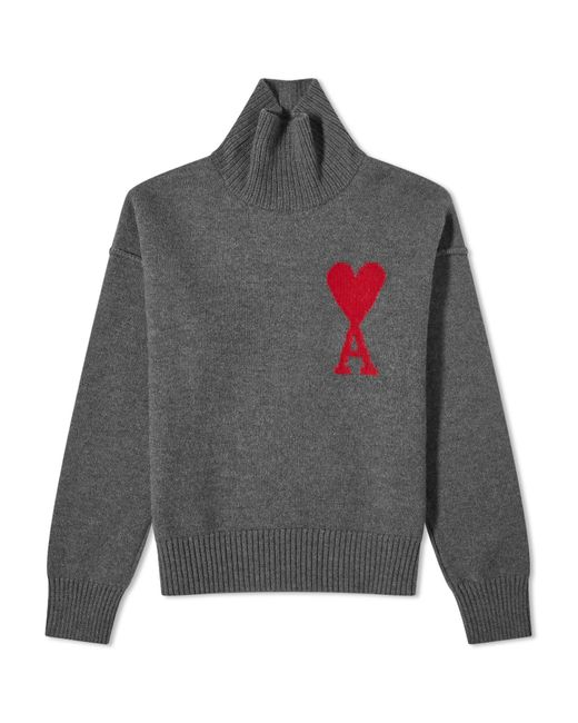AMI Gray Large A Heart Roll Neck Jumper for men