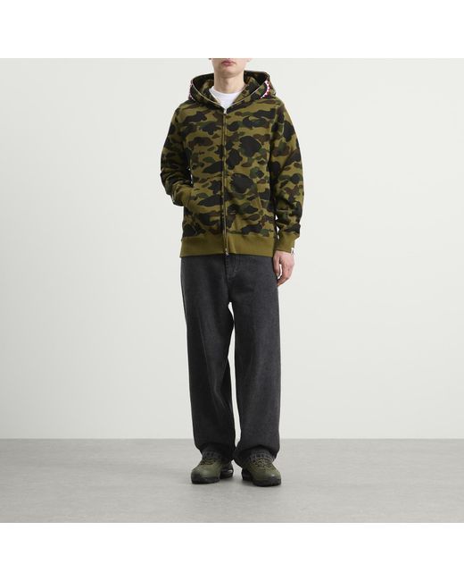 A Bathing Ape Green 1St Camo Full Zip Shark Hoodie for men