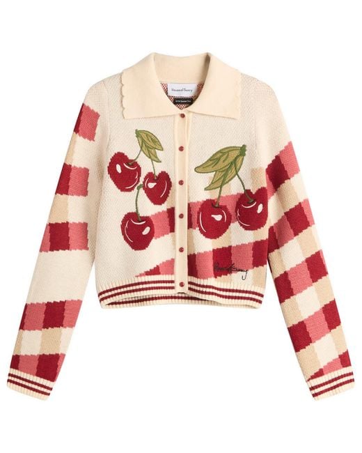 House Of Sunny Red Cherry Tripper Knit Cardigan