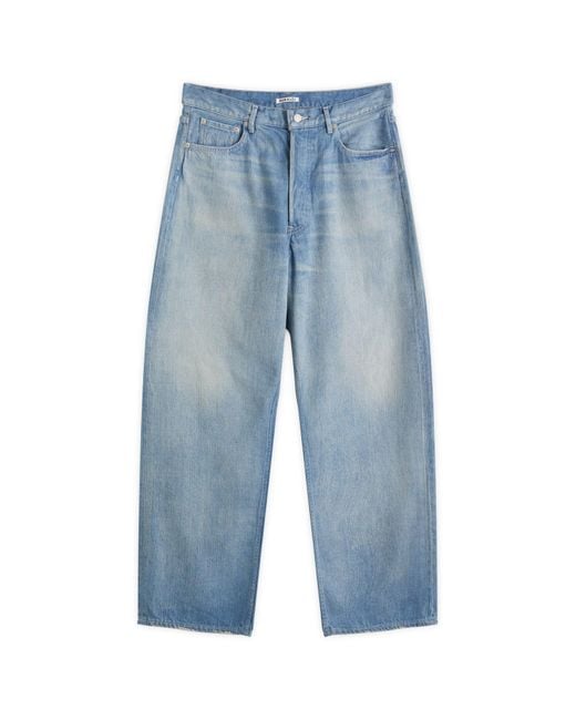 AURALEE Selvedge Faded Light Denim Wide Pants in Blue for