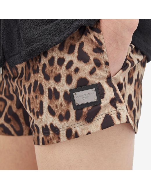 Dolce & Gabbana Brown Leopard Print Swim Shorts for men