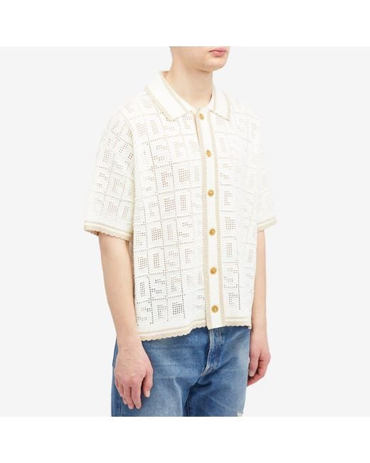 Gcds White Short Sleeve Monogram Knit Shirt for men