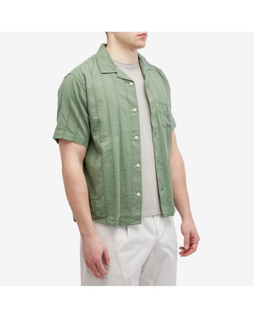 Corridor NYC Green Striped Seersucker Vacation Shirt for men