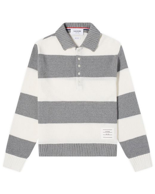 Thom Browne Gray Rugby Stripe Knitted Polo Shirt for men