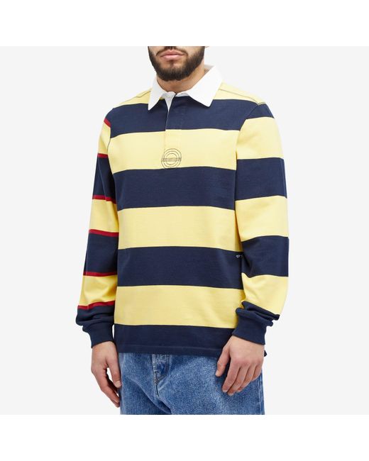 Pop Trading Co. Blue Striped Logo Rugby Polo Shirt Sweat for men