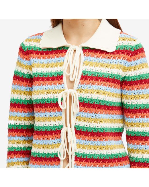 Kitri Red Evie Multi Striped Crochet Knit Top