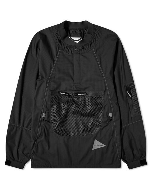 And Wander Black Breathable Ripstop Pullover Jacket for men