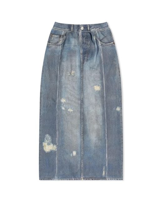 Acne Blue Printed Denim Midi Skirt