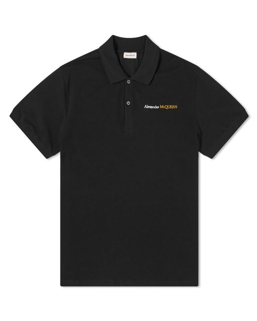 Alexander McQueen Black Embroidered Logo Polo Shirt for men