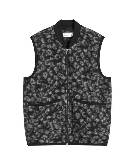 Universal Works Black Leopard Wool Fleece Gilet for men