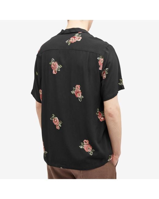 Portuguese Flannel Black Embroidered Roses Vacation Shirt for men