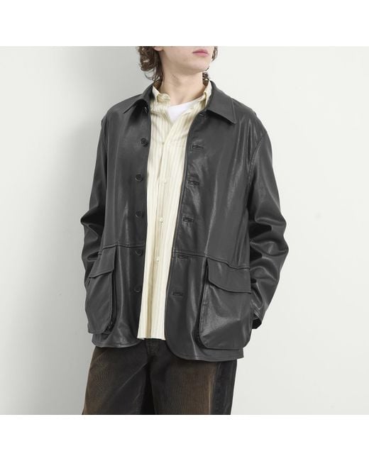 AURALEE Textured Lamb Leather Blouson in Grey for Men | Lyst UK