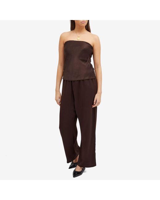 DONNI. Brown Satiny Simple Pant