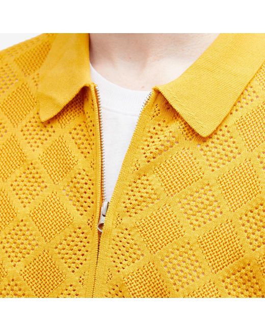 Beams Plus Yellow Zip Mesh Knit Polo Shirt for men