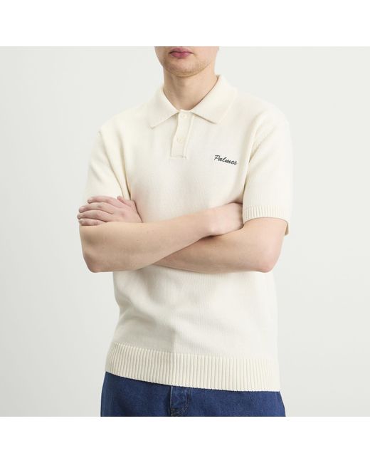 Palmes White Cotton Knit Polo for men