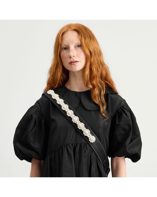 Simone Rocha Black Mini Puff Sleeve Petal Collar Smock Dress
