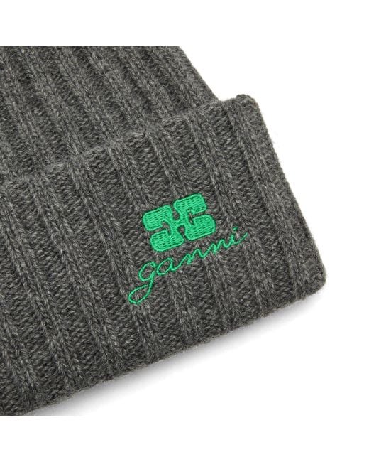 Ganni Gray Core Future Wool Knit Beanie