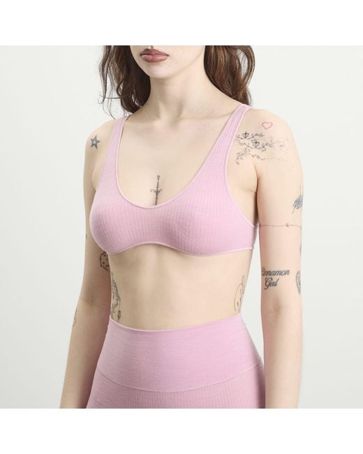 Skims Pink Seamless Sheer Wool Bralette