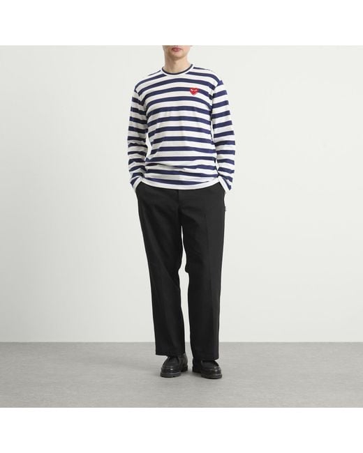 COMME DES GARÇONS PLAY Blue Studded Heart Long Sleeve T-Shirt for men