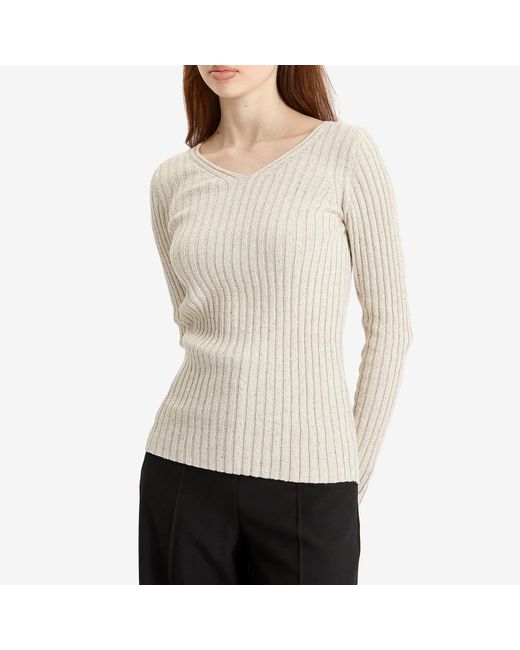 Auralee Natural Rib Knit V-Neck Pullover