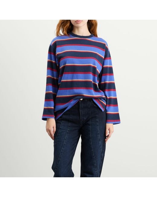 Damson Madder Blue Ali Long Sleeve Stripe T-Shirt