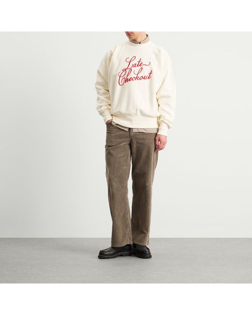Late Checkout White Script Crewneck Sweatshirt for men