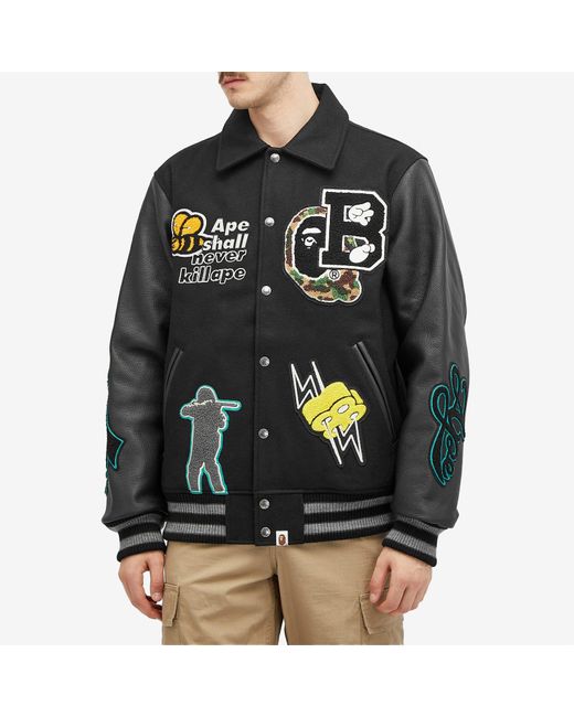 A Bathing Ape Black Bape Varsity Jacket for men