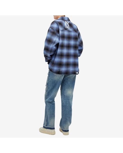 Represent Blue End. X Distressed Flannel Shirt