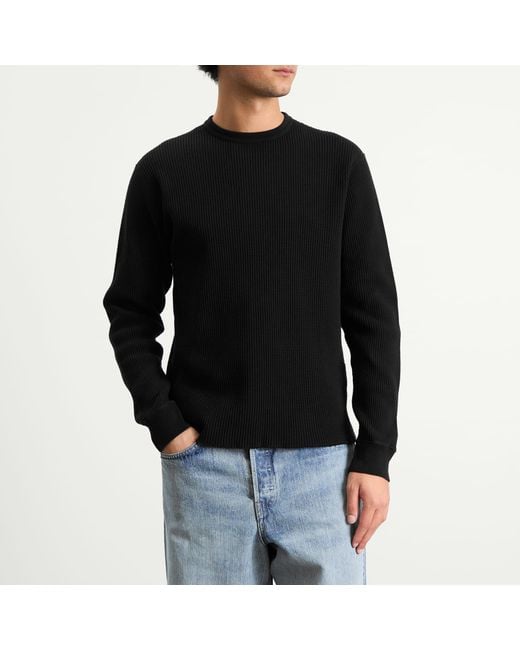 Beams Plus Black Waffle Crew Neck Sweatshirt for men