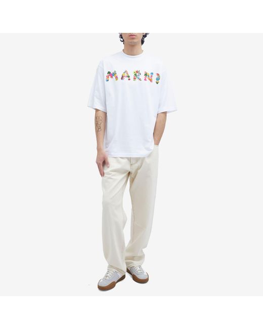 Marni White Boquet Logo T-Shirt for men
