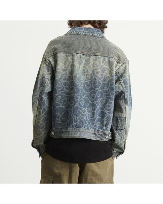 A Bathing Ape Blue Cloud Camo Upcycled Denim Trucker Jacket for men