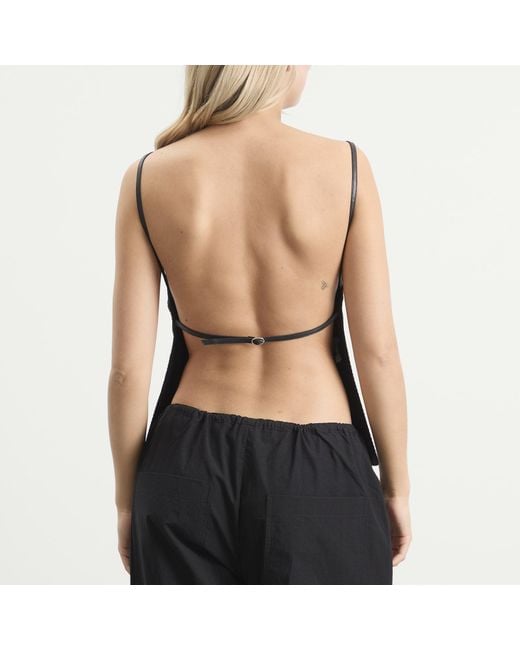 St. Agni Black Woven Leather Square Neck Top