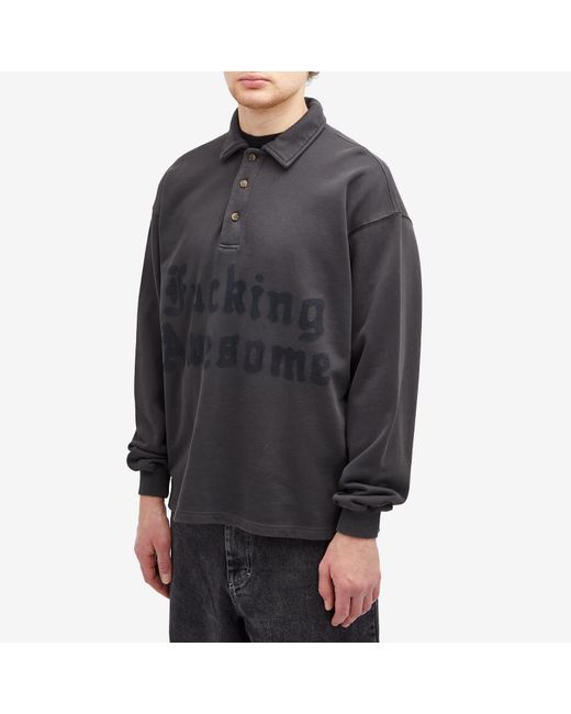 【FUCKING AWESOME】BLACKLETTER RUGBY DARK GREY Fucking Awesome Men's Blackletter Rugby Shirt in Dark Grey