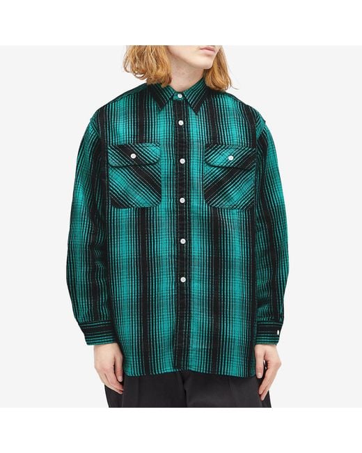 Beams Plus Green Flannel Work Shirt for men