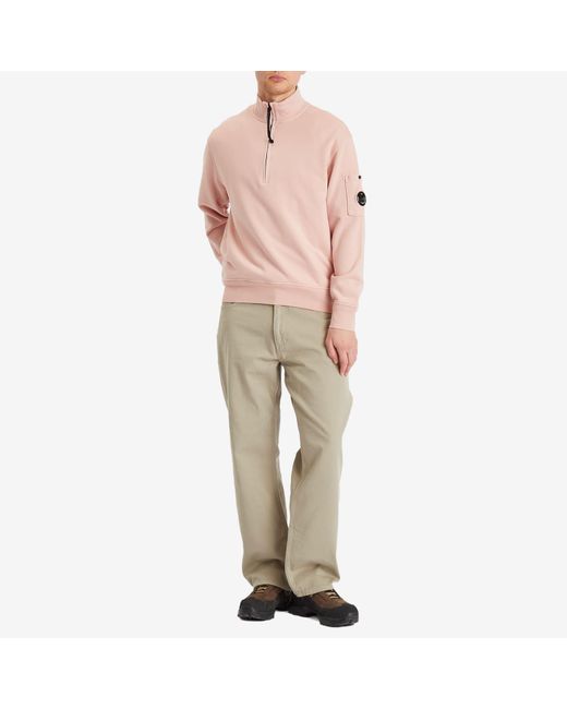 C P Company Pink Diagonal Fleece Resist Dyed Half Zip Sweatshirt for men