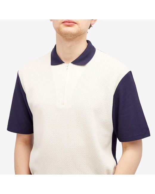 Palmes Blue Textured Zip Polo for men