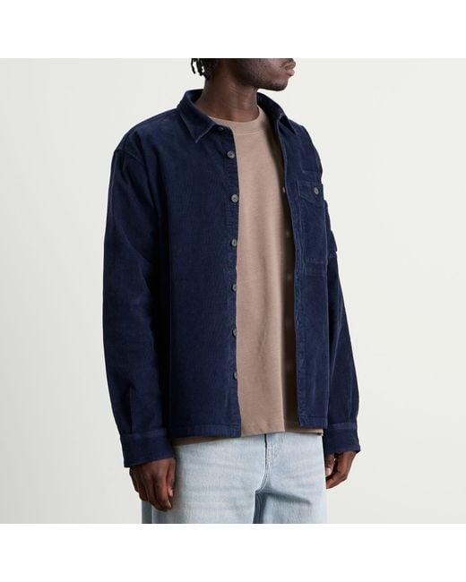C P Company Blue Corduroy Lens Overshirt for men